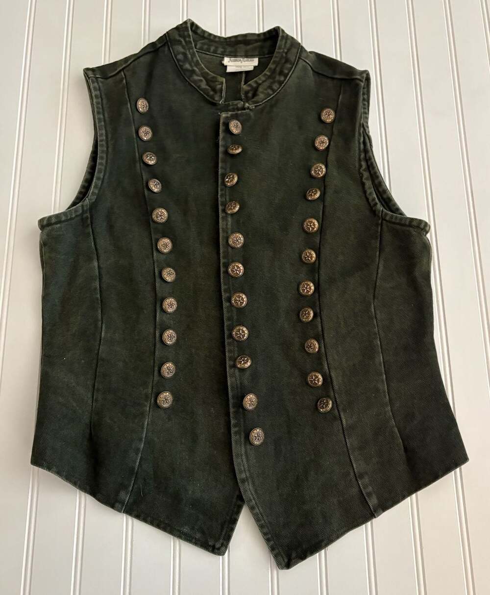 Neiman Marcus Central Falls Vintage Green Denim Star Button Vest Size 7